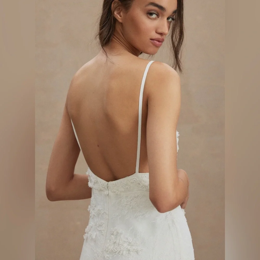 NWT BHLDN Meadow V-Neck Floral Appliqué Sheath Wedding Dress - Picture 4 of 12